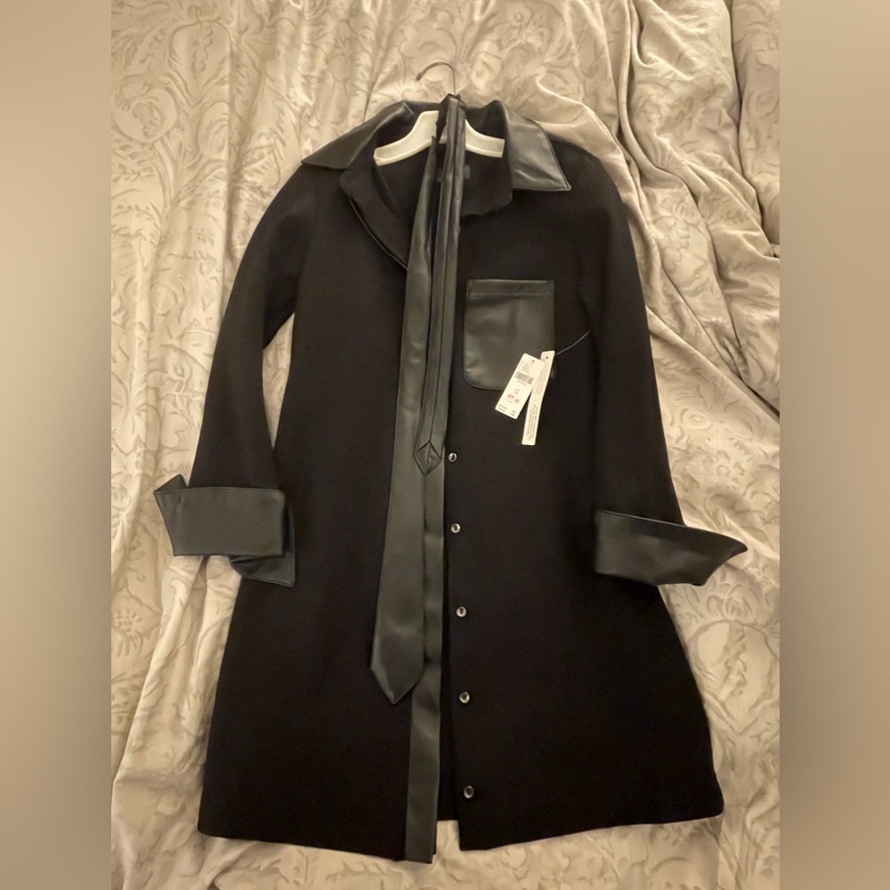 Maeve by Anthropologie - Chic Black Faux Leather Trimmed Dress